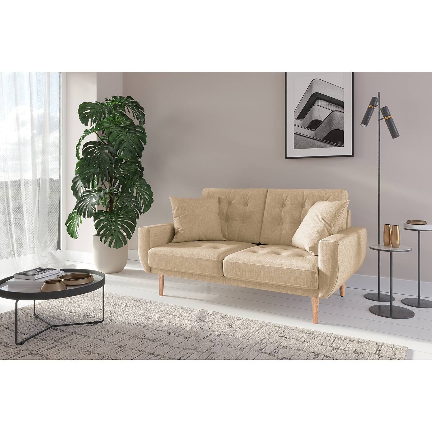 Norrwood Sofa Vaise II 2-Sitzer Beige Webstoff 154x83x90 cm von Fredriks