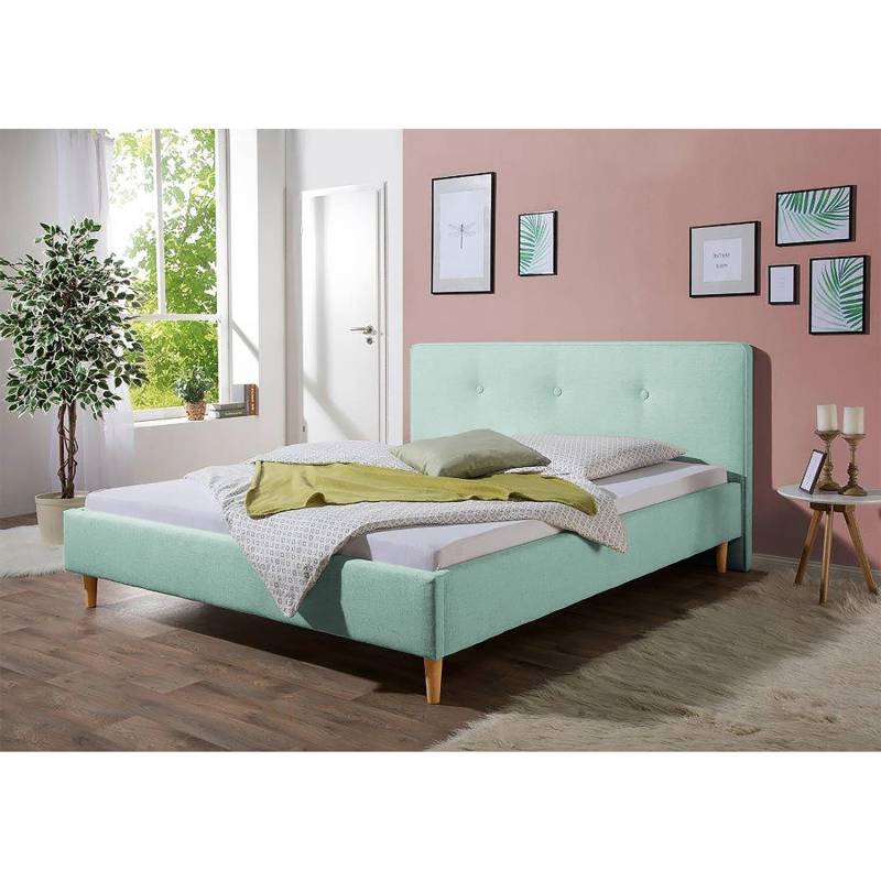 home24 Polsterbett Mosvik 180 x 200cm Strukturstoff Grün/Mintgrün von home24