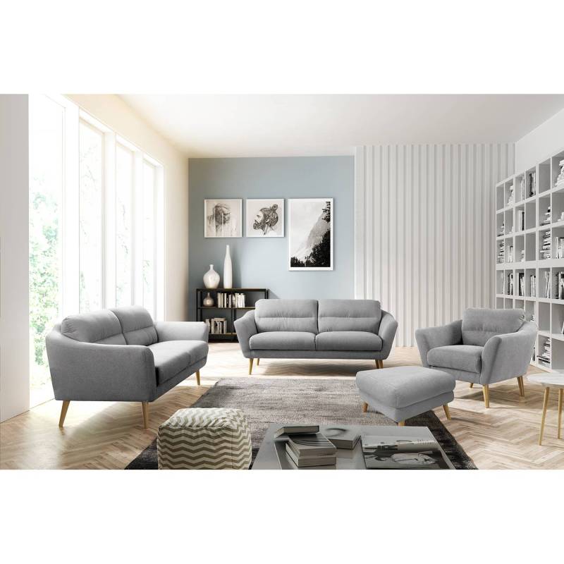 home24 Polsterhocker Lucinda 65 x 50 x 65cm Grau Beige Webstoff Hanabi: Hellgrau von home24