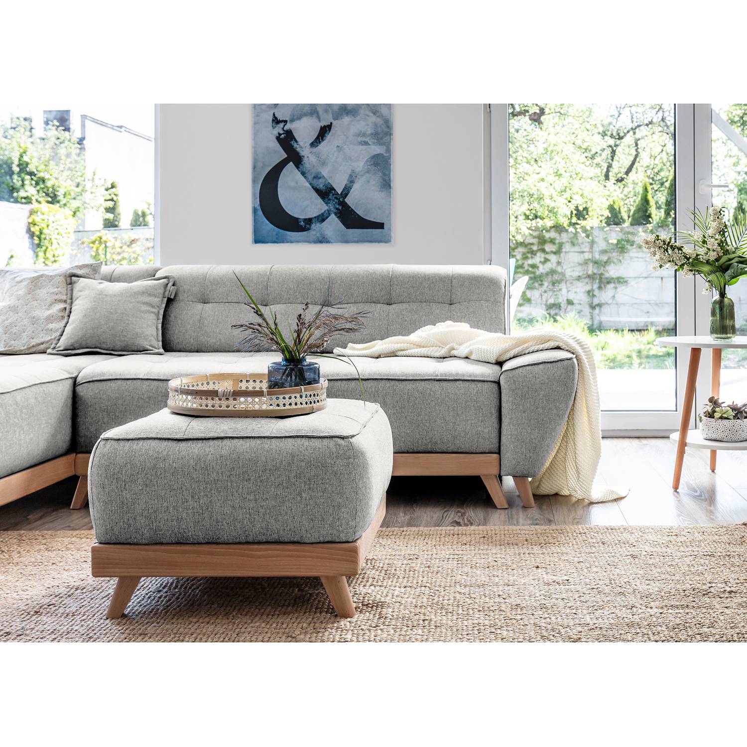 home24 Polsterhocker Surribas 60 x 42 x 60cm Grau Webstoff Lark: Hellgrau von home24