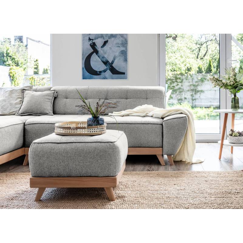 home24 Polsterhocker Surribas 60 x 42 x 60cm Grau Webstoff Lark: Hellgrau von home24