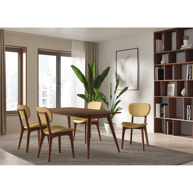 home24 Polsterstuhl Nadir 2er-Set 50 x 88 x 62cm Gelb/Braun/Pastellgelb Nussbaum Dekor von home24