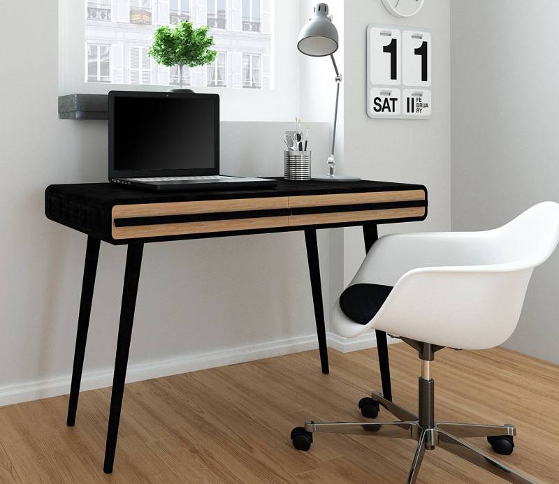 home24 Schreibtisch Amanda 120 x 76 x 50cm Schwarz/Braun/Schwarz/Eiche Dekor von home24