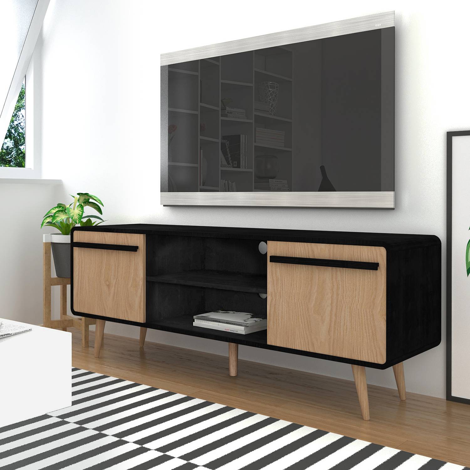 home24 TV-Lowboard MDF Mitteldichte Holzfaserplatte , beschichtet Schwarz/Braun/Eiche Dekor/Schwarz 139 x 53 x 39cm home24 TV-Lowboard MDF Mitteldichte Holzfaserplatte , beschichtet Schwarz/Braun/Eiche Dekor/Schwarz 139 x 53 x 39cm von home24