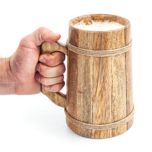 Norse Tradesman Bierkrug aus Holz – 100% handgefertigter Bierkrug – inklusive mittelalterlichem Geschenksack – 1 Liter von Norse Tradesman