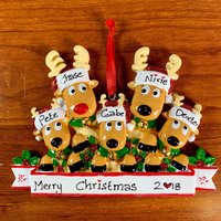 5 Familie Neue Rentier-Verzierung, Personalisierte Weihnachtsverzierung, 2025 Weihnachtsbaum-Verzierung, Fünfköpfige Verzierung, Freunde Verzierung von NorthPoleTreasures