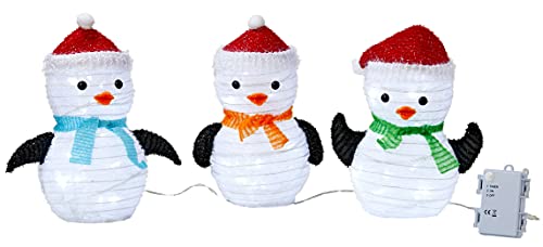 Mini 3er Set LED Pinguine Weihnachtsdeko 20cm hoch mit 45 integrierten kaltweiße LEDs zusammenfaltbar für Innen und Außen Gartendekoration Winterdekoration von Northpoint