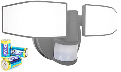 Northpoint Batterie LED Strahler mit Bewegungsmelder Fluter verstellbar Schwenkbar 400 Lumen Spritzwassergeschützt 5000K kaltweiß inkl. 3X C-Batterien (Grau) von Northpoint