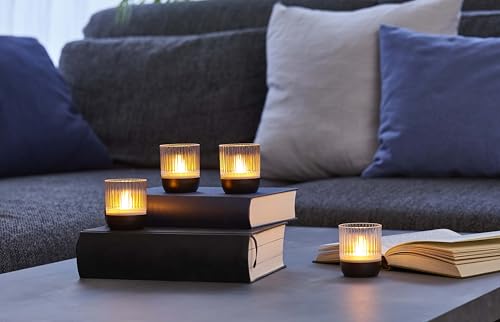 Northpoint LED Akku Lounge Lights 4er-Set mit Touchsensor Kabellos für Innen und Außen RGBW Flackereffekt mit Ladestation (Schwarz Transparent Riffeloptik) von Northpoint