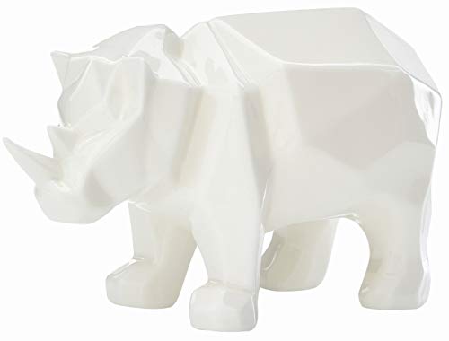 Northpoint LED Dekofigur Nashorn Weiß Tierwelt aus Porzellan im geometrischem Design warmweißes Licht mit Timerfunktion Batteriebetrieben von Northpoint