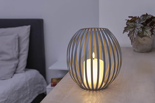 Northpoint LED Kerzenlaterne Windlicht für Innen und Außen batteriebetrieben warmweißes Licht mit Timer Kerzenschein Flackereffekt Grau von Northpoint