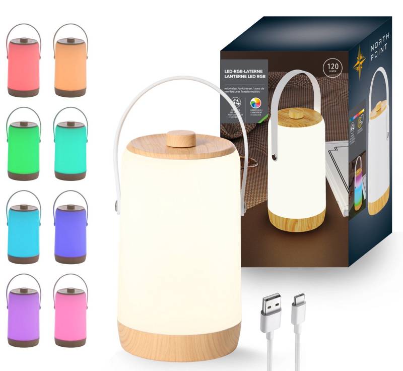 Northpoint LED Laterne Akku Innen Außen Dimmdrehknopf RGBW Soundsensor Lichteffekte von Northpoint