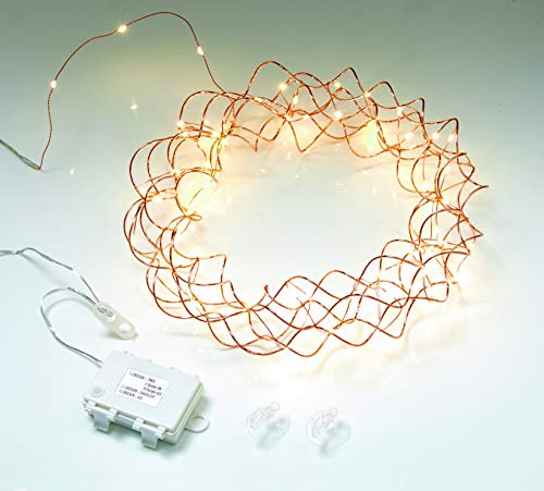 Northpoint LED Licht Kranz 30cm Ø Rosegold drahtgeflecht mit warmweißer LED Beleuchtung mit Batterien und integriertem Timer von Northpoint