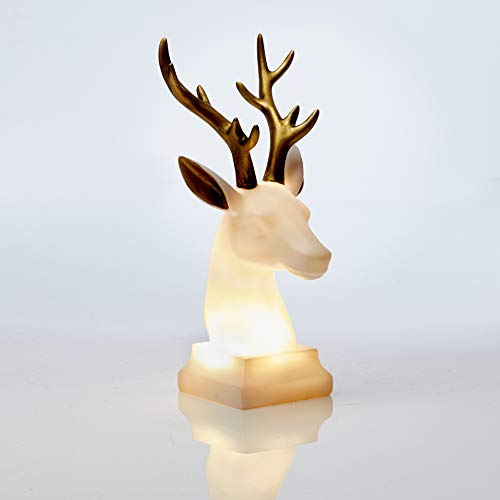 Northpoint LED Polyresin Figur Rentier Kopf Gold/Weiß mit integrierter warmweißer Lampe Dekoration Ambiente Batteriebetrieben von Northpoint