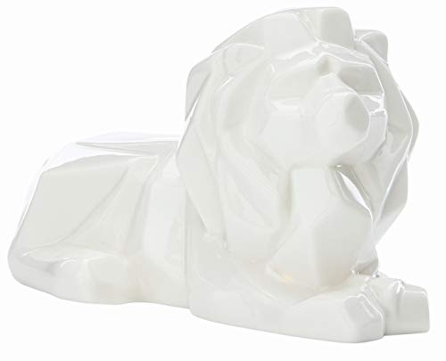 Northpoint LED Dekofigur Löwe Weiß Tierwelt aus Porzellan im geometrischem Design warmweißes Licht mit Timerfunktion Batteriebetrieben von Northpoint