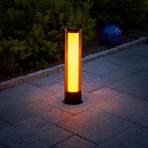 Northpoint LED Solar Flammenlichtsäule 59 cm hoch Flammeneffekt oder Dauerlicht mit austauschbarem Akku Dämmerungssensor für Garten Balkon und Terrasse (Transparent) von Northpoint