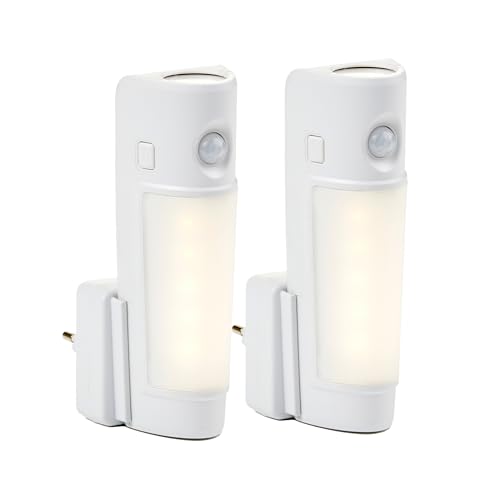 Northpoint LED Steckdosen Nachtlicht Taschenlampe Weiß Wandleuchte Multifunktion Bewegungsmelder Induktionsladung Akku Notlicht Notlampe Stromausfall (2er-Set Modell 08) von Northpoint