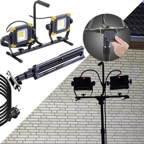 Northpoint LED Strahler Baustrahler mit ausziehbarem Quick Release Stativ 100W 5m Netzkabel ca. 9000 Lumen Lichtleistung mit rückseitigem Schalter und Steckdose dimmbar von Northpoint