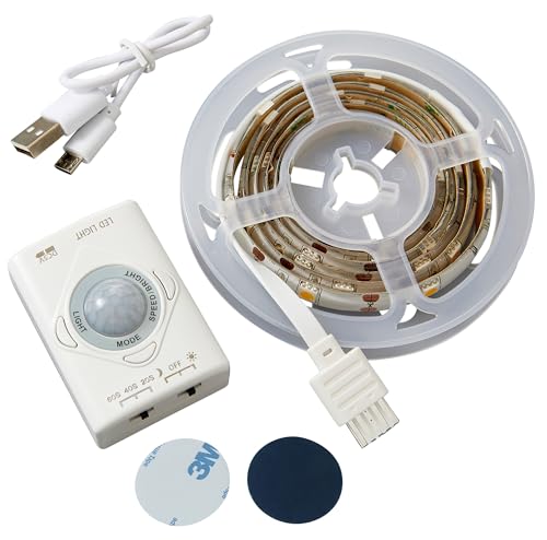 Northpoint LED Streifen 1m Farbwechsel Bewegungsmelder aufladbar kabellos Innenbereich Schrankleuchte Bettbeleuchtung 1100mAh Li-Io Akku 30 LEDs (2er-Set Warmweiß) von Northpoint