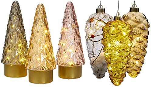 Northpoint LED Winterglas Dekoration mit Timerfunktion und Battierien Echtglas 10 Micro LEDs (Tannenbaum Champanger) von Northpoint