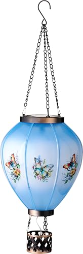 Northpoint Solar LED Laterne Heißluftballon Ballonform Mit Schmetterlings Und Blumenmotiven Für Garten Terrasse Balkon Dämmerungssensor Wetterfest Buntes Design (Blau mit Print) von Northpoint