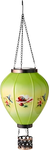 Northpoint Solar LED Laterne Heißluftballon Ballonform Mit Schmetterlings Und Blumenmotiven Für Garten Terrasse Balkon Dämmerungssensor Wetterfest Buntes Design (Grün mit Print) von Northpoint