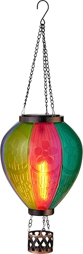 Northpoint Solar LED Laterne Heißluftballon Ballonform Mit Schmetterlings Und Blumenmotiven Für Garten Terrasse Balkon Dämmerungssensor Wetterfest Buntes Design (Regenbogenblumen) von Northpoint