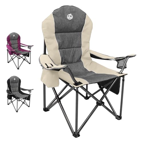 Northroad Übergroßer tragbarer Campingstuhl, voll gepolsterter Outdoor-Klappstuhl, unterstützt 159 kg, robuster Rasenstuhl mit Getränkehalter, Kühltasche, Lendenwirbelstütze, Kopftasche für Erwachsene von Northroad