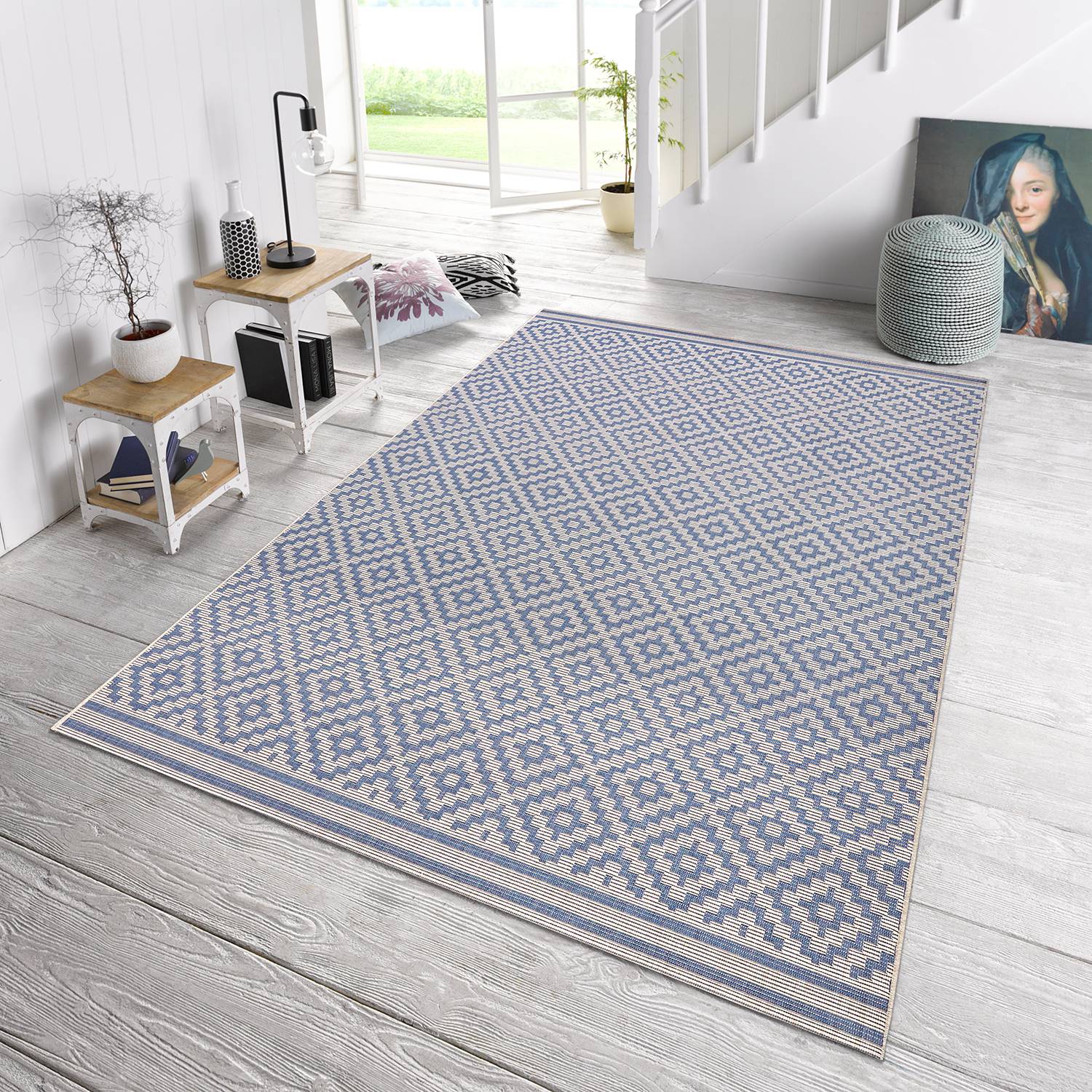 Bougari In-/Outdoor-Teppich Raute Weiß/Dunkelblau Rechteckig 160x230 cm (BxT) Kunstfaser von Northrugs