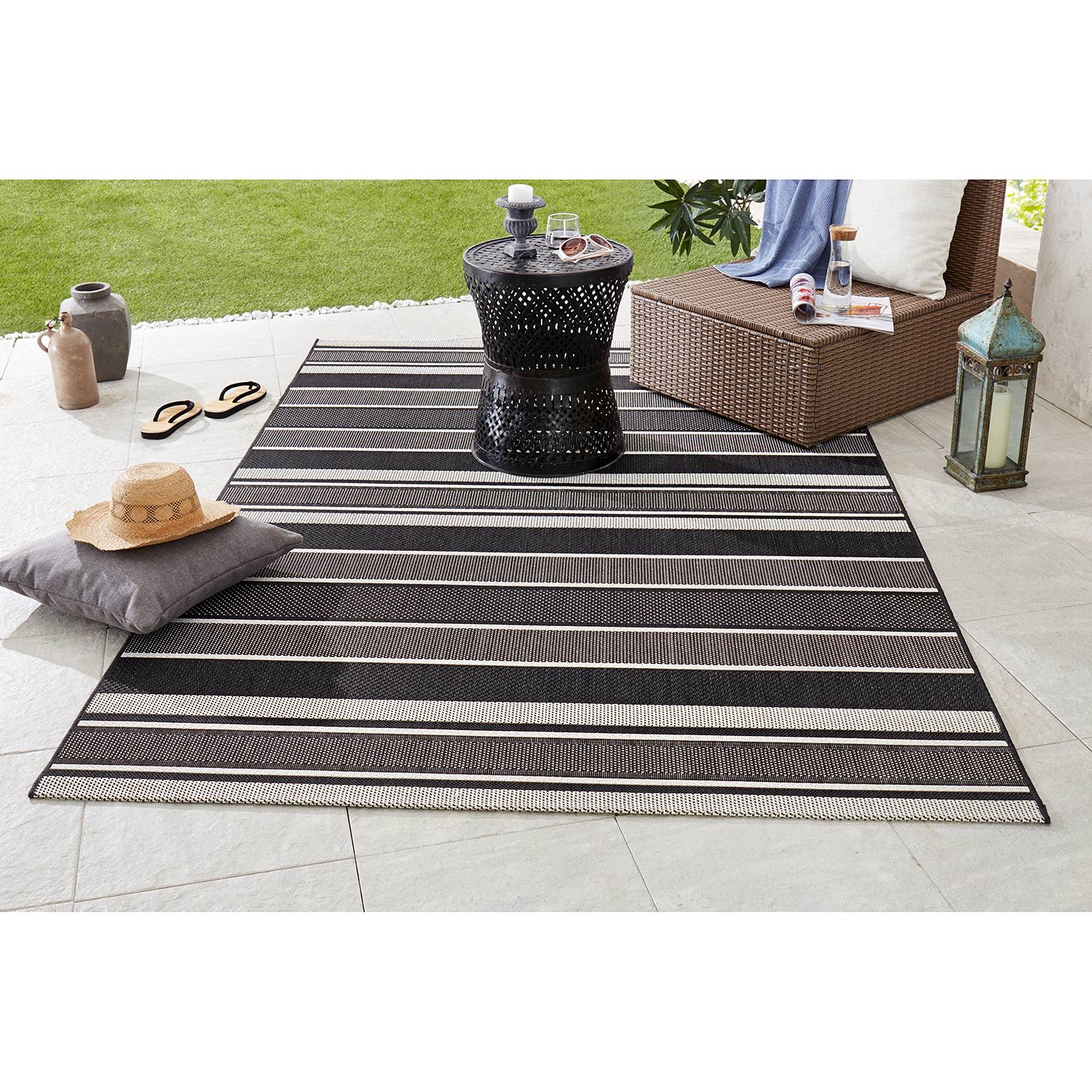 Bougari In-/Outdoor-Teppich Strap Schwarz/Grau Rechteckig 200x290 cm (BxT) Modern Kunstfaser von Northrugs