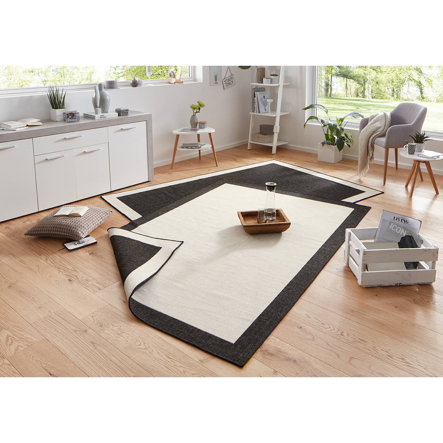 Bougari In-/Outdoorteppich Panama Schwarz/Creme Rechteckig 80x150 cm (BxT) Kunstfaser von Northrugs