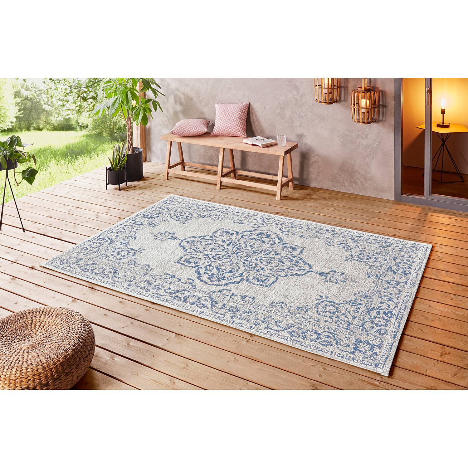 Bougari Outdoorteppich Tilos Creme/Blau Rechteckig 160x230 cm (BxT) Orientalisches Design Kunstfaser von Northrugs