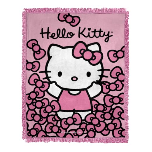 Northwest Gewebte Jacquard-Überwurfdecke, 116,8 x 152,4 cm, Hello Kitty More Bows von Northwest