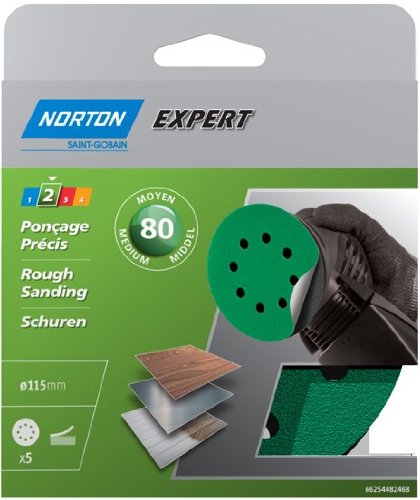 Norton Expert PEX Rough Schleifscheiben mit 8 Löchern selbstklebend Ø 115 mm Körnung 80 5 Stück von NORTON