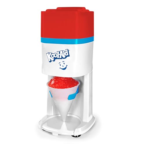 Kool-Aid Shave Ice and Snow Cone Machine, Multi-Use Ice Shaver for Frozen Treats, Slushies, Snow Cones, and More - Reusable Cup and Ice Mold, Stainless Steel Blades - Red and White von Nostalgia
