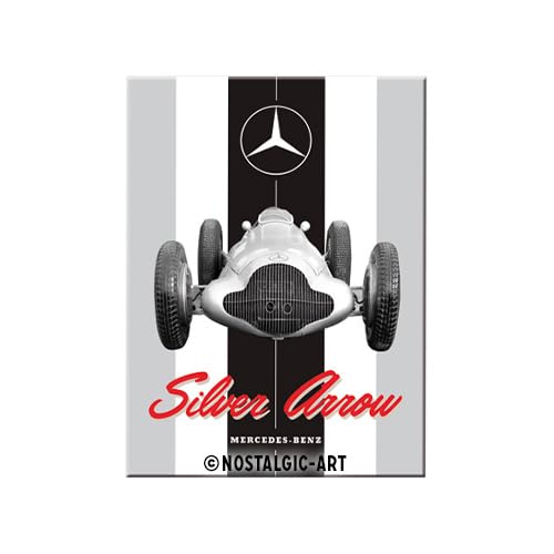 Nostalgic-Art 14374 Mercedes-Benz-Silver Arrow | Retro Kühlschrank Vintage Magnet 6x8 cm, Kraftmagnet mit Metalloberffläche, 6 x 8 x 0.1 cm von Nostalgic-Art