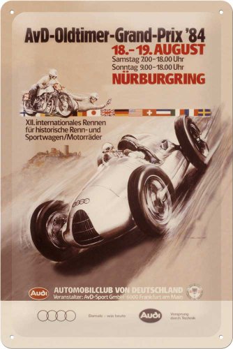 Nostalgic-Art Retro Blechschild, 20 x 30 cm, Audi – AvD Oldtimer Grand Prix – Geschenk-Idee für Audi-Zubehör Fans, Original Lizenzprodukt (OLP), aus Metall, Vintage Design, Blechschilder Sprüche von Nostalgic-Art
