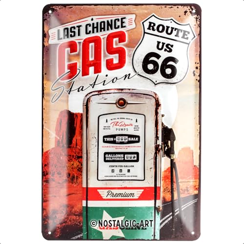 Nostalgic-Art Retro Blechschild, 20 x 30 cm, Route 66 – Gas Station – Geschenk-Idee für Amerika-Fans, aus Metall, Vintage Design, Blechschilder Sprüche von Nostalgic-Art
