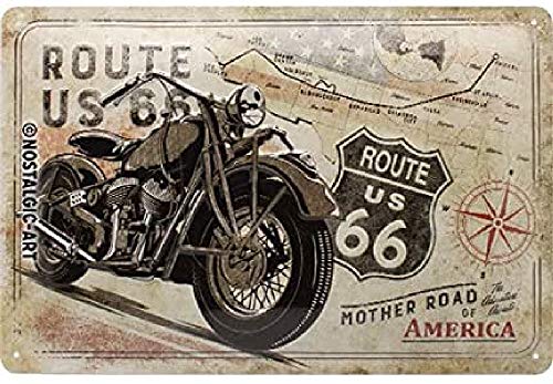 Nostalgic-Art Retro Blechschild, 20 x 30 cm, Route 66 Bike Map – Geschenk-Idee für USA Fans, aus Metall, Vintage Design von Nostalgic-Art