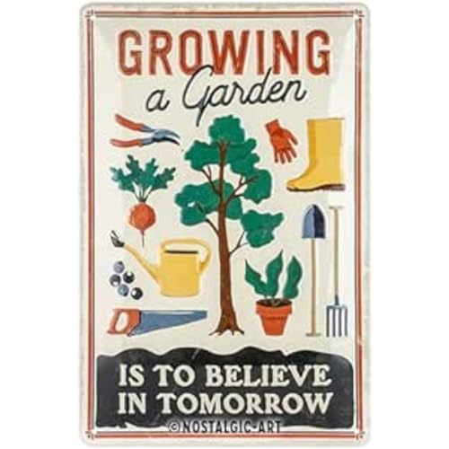 Nostalgic-Art Retro Blechschild, 20 x 30 cm, Growing a Garden – Geschenk-Idee für Garten-Freunde, aus Metall, Vintage Design mit Spruch von Nostalgic-Art
