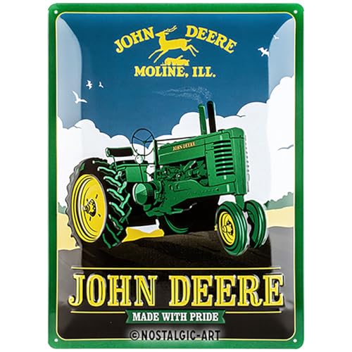 Nostalgic-Art 23275 Retro Blechschild John Deere – Made With Pride – Geschenk-Idee für Traktor-Fans, aus Metall, Vintage-Design zur Dekoration, 30 x 40 cm von Nostalgic-Art