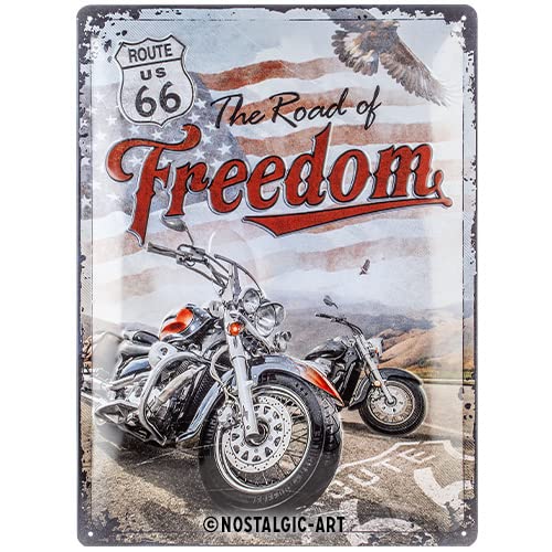 Nostalgic-Art 23284 Retro Blechschild Route 66 Freedom – Geschenk-Idee für USA-Fans, aus Metall, Vintage-Design zur Dekoration von Nostalgic-Art