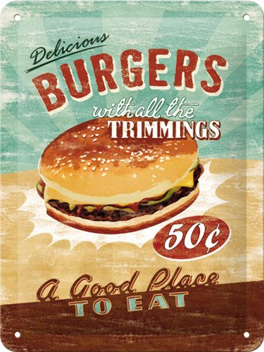 Nostalgic-Art 26121 USA Burgers Blechschild, Metall, bunt, 15 x 20 x 0.2 cm Nostalgic-Art 26121 USA Burgers Blechschild, Metall, bunt, 15 x 20 x 0.2 cm von Nostalgic-Art