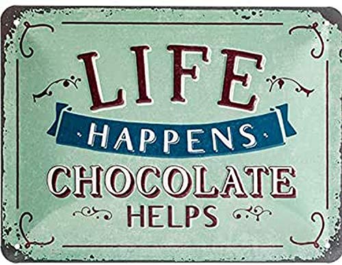 Nostalgic-Art Retro Blechschild, 15 x 20 cm, Life Happens – Chocolate Helps – Geschenk-Idee mit tollem Spruch, aus Metall, Vintage Design mit Spruch, Blechschilder Sprüche von Nostalgic-Art