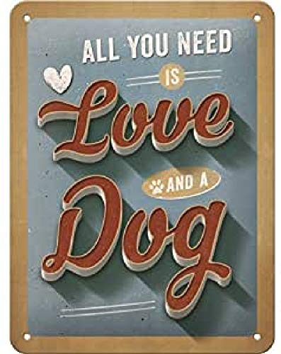 Nostalgic-Art Retro Blechschild PfotenSchild – Love Dog – Geschenk-Idee für Hunde-Besitzer, aus Metall, Vintage-Design zur Dekoration, 15 x 20 cm von Nostalgic-Art