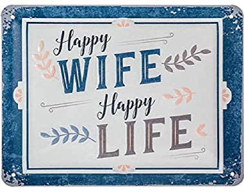 Nostalgic-Art Retro Blechschild, 15 x 20 cm, Happy Wife Happy Life – Geschenk-Idee mit tollem Spruch, aus Metall, Vintage Design mit Spruch von Nostalgic-Art