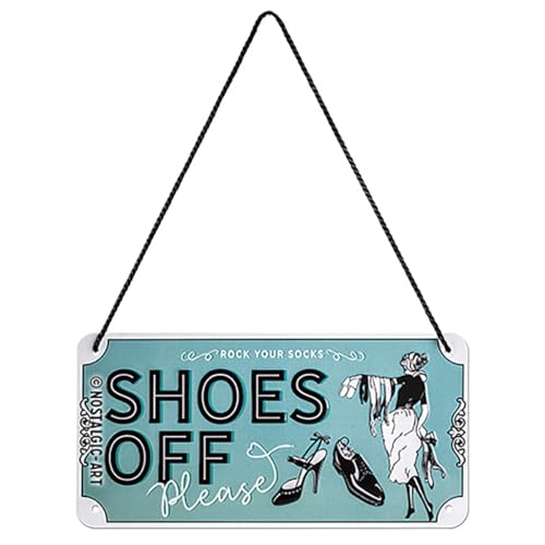 Nostalgic-Art Retro Hängeschild, 10 x 20 cm, Shoes Off – Warnschild als Geschenk-Idee, aus Metall, Vintage Design mit Spruch, Blechschilder Sprüche von Nostalgic-Art