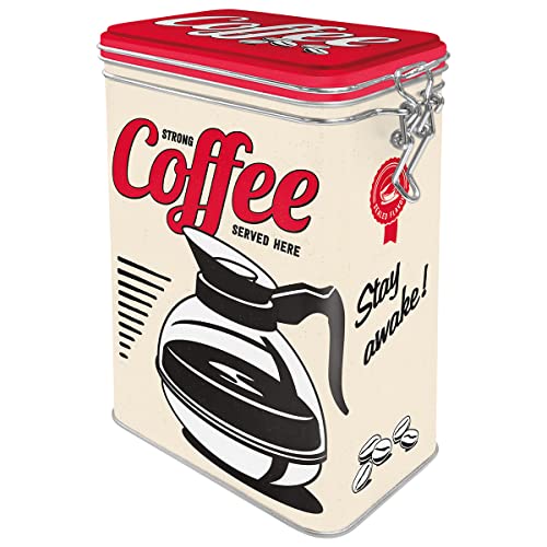 Nostalgic-Art Retro Kaffeedose, 1,3 l, Strong Coffee Served Here – Geschenk-Idee für Diner-Fans, Blech-Dose mit Aromadeckel, Vintage Design von Nostalgic-Art