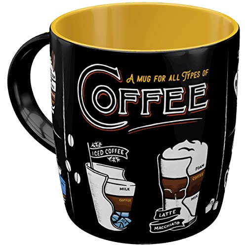 Nostalgic-Art Retro Kaffee-Becher, 330 ml, All Types of Coffee – Geschenk-Idee für Kaffee-Fans, Keramik-Tasse, Vintage Design mit Spruch von Nostalgic-Art