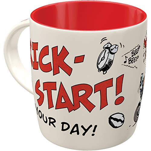 Nostalgic-Art Retro Kaffee-Becher, 330 ml, MOTOmania – Kick-Start Your Day! – Geschenk-Idee für Biker, Keramik-Tasse, Vintage Design mit Spruch von Nostalgic-Art